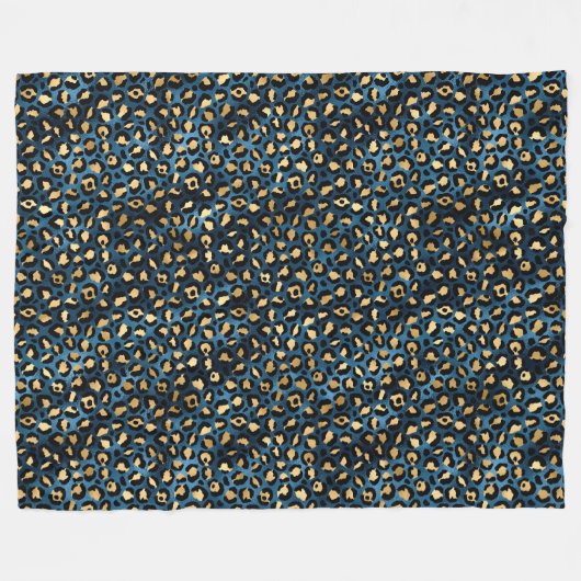 Couverture Polaire Série Leopard bleu et or Design 1 (Devant (Horizontal))
