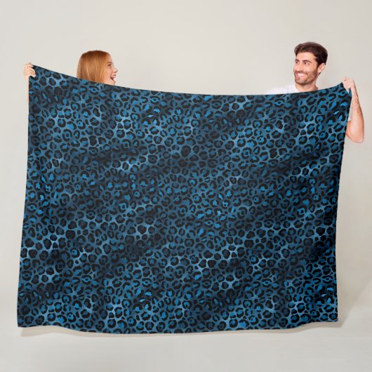 Couverture Polaire Série Léopard Bleu et Or Design 3 (En situation)
