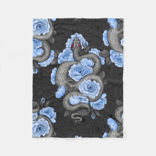 Couverture Polaire Serpents et roses bleus (Devant)