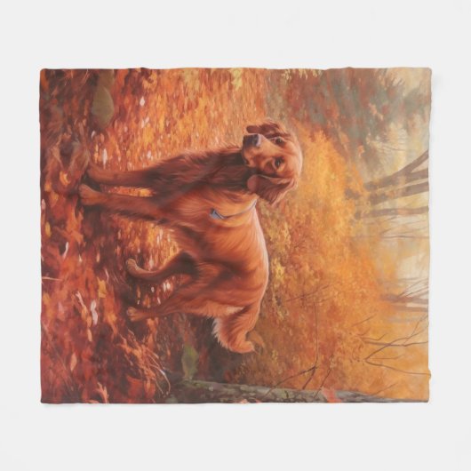 Couverture Polaire Setter rouge irlandais à l'automne Feuilles automn (Devant (Horizontal))