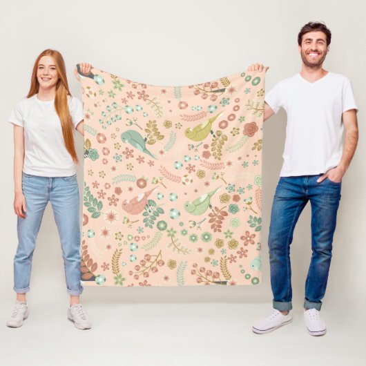 Couverture Polaire Shabby Birds & Branches Pastel Saumon (En situation)