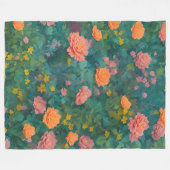 Couverture Polaire Shabby Chic Floral Roses et Feuilles Boho (Devant (Horizontal))