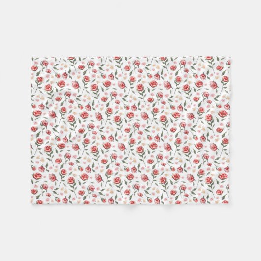 Couverture Polaire Shabby Chic Roses Rouges Jolie Blanche Toison (Devant (Horizontal))