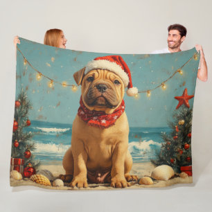 Couverture Polaire Shar Pei Chien Christmas Plage Vintage