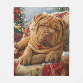Couverture Polaire Shar Pei Chien Festif de Noël (Devant)