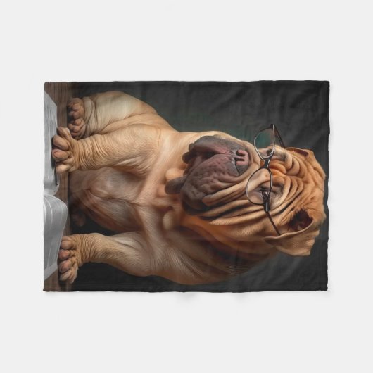 Couverture Polaire Shar Pei Chien intelligent avec conception de livr (Devant (Horizontal))