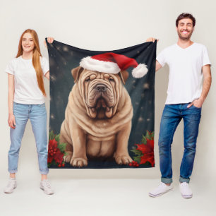 Couverture Polaire Shar Pei dans la neige de Noël 