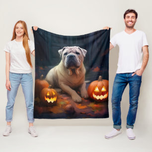 Couverture Polaire Shar Pei d'Halloween avec citrouilles effrayant