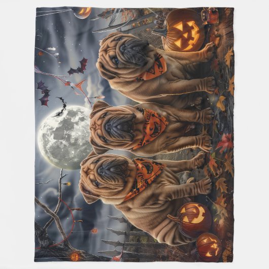 Couverture Polaire Shar Pei Halloween Éffrayant (Devant)