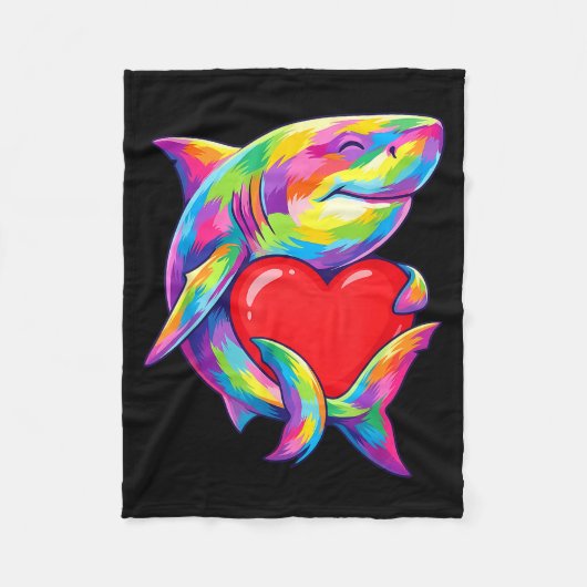 Couverture Polaire Shark Hugging Valentine Heart Color Critters Rainb (Devant)