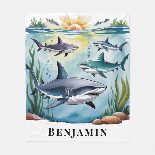 Couverture Polaire Shark Under the Sea Boy Cadeau d'anniversaire (Devant)