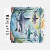 Couverture Polaire Shark Under the Sea Boy Cadeau d'anniversaire (Devant (Horizontal))