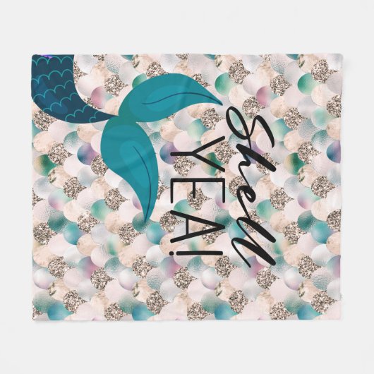Couverture Polaire Shell Yea Turquoise & Gold Glam Mermaid Queue & Sc (Devant (Horizontal))