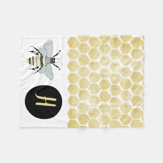 Couverture Polaire Sherpa Bee Honey Comb Throw Blanet personnalisé (Devant (Horizontal))