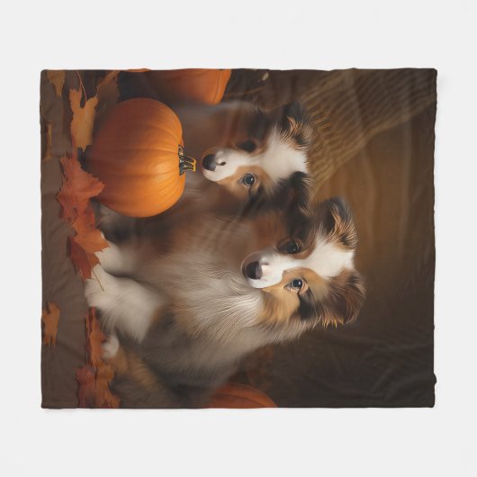 Couverture Polaire Shetland Sheepdog Chiot Chiot Automne Citrouille d (Devant (Horizontal))