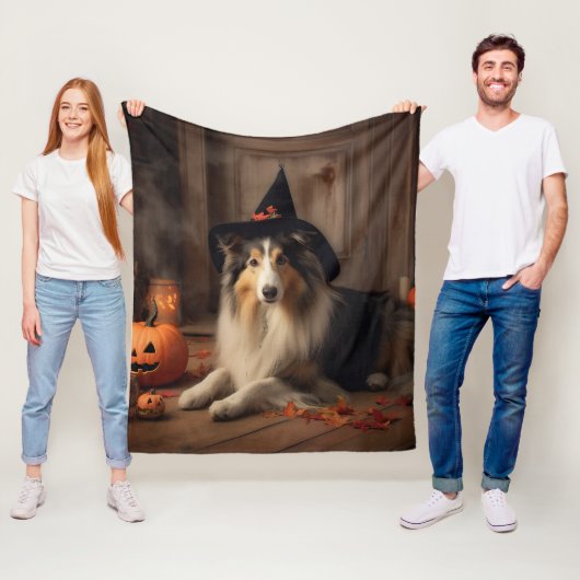 Couverture Polaire Shetland Sheepdog Citrouille Halloween effrayant (En situation)
