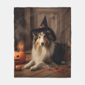 Couverture Polaire Shetland Sheepdog Citrouille Halloween effrayant (Devant)
