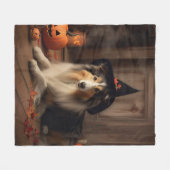 Couverture Polaire Shetland Sheepdog Citrouille Halloween effrayant (Devant (Horizontal))