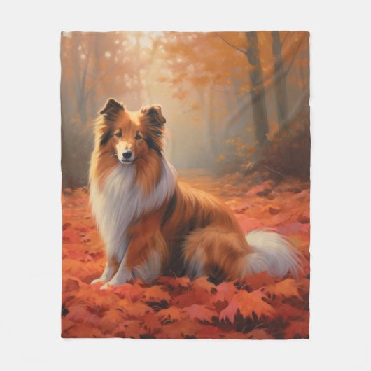 Couverture Polaire Shetland Sheepdog en automne Feuilles automne Insp (Devant)
