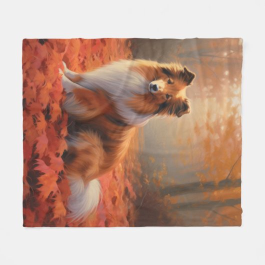 Couverture Polaire Shetland Sheepdog en automne Feuilles automne Insp (Devant (Horizontal))