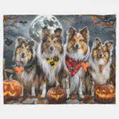 Couverture Polaire Shetland Sheepdog Halloween Éffrayant (Devant (Horizontal))