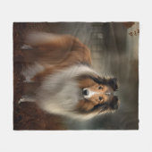 Couverture Polaire Shetland Sheepdog Halloween effrayant (Devant (Horizontal))