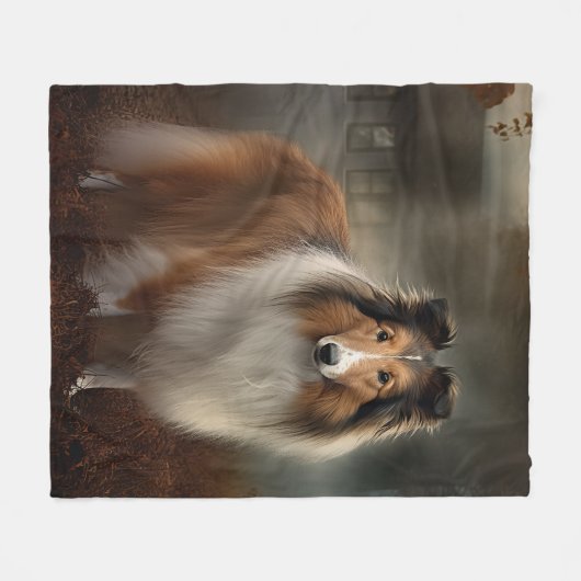 Couverture Polaire Shetland Sheepdog Halloween effrayant (Devant (Horizontal))