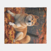 Couverture Polaire Shib Inu en automne Leaves automne Inspire (Devant (Horizontal))