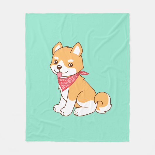 Couverture Polaire Shiba Inu, chien coquelet mignon, en vert (Devant)