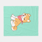 Couverture Polaire Shiba Inu, chien coquelet mignon, en vert (Devant (Horizontal))
