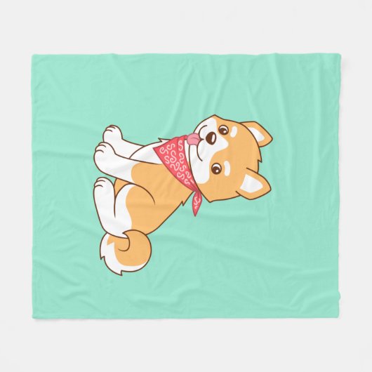 Couverture Polaire Shiba Inu, chien coquelet mignon, en vert (Devant (Horizontal))
