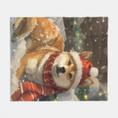 Couverture Polaire Shiba Inu Chien Festive de Noël (Devant (Horizontal))