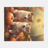 Couverture Polaire Shiba Inu Chiot Automne Citrouille de plaisir (Devant (Horizontal))