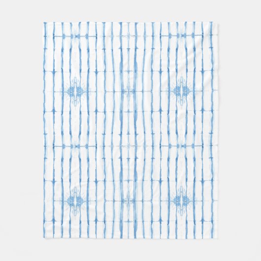 Couverture Polaire Shibori Tie Dye Blue Line Motif Fleece Blanche (Devant)