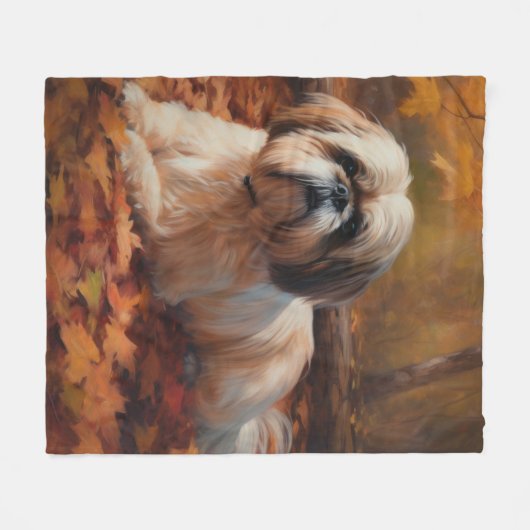Couverture Polaire Shih Tzu à l'automne Feuilles automne Inspire (Devant (Horizontal))