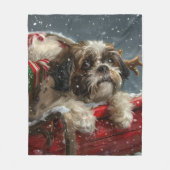 Couverture Polaire Shih Tzu Chien Festif de Noël (Devant)