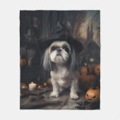 Couverture Polaire Shih Tzu Citrouilles Halloween effrayant (Devant)