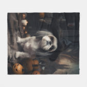 Couverture Polaire Shih Tzu Citrouilles Halloween effrayant (Devant (Horizontal))
