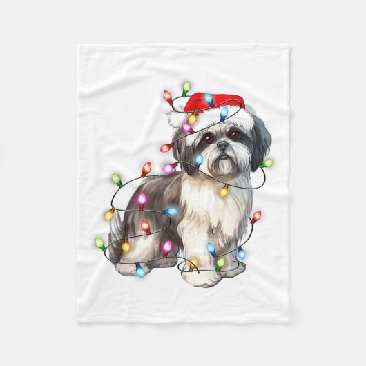 Couverture Polaire Shih Tzu Dog Christmas Lights Xmas Cute  (Devant)