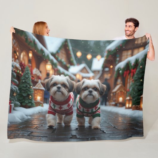 Couverture Polaire Shih Tzu Dogs Christmas Snow Holiday (En situation)