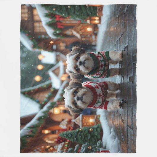 Couverture Polaire Shih Tzu Dogs Christmas Snow Holiday (Devant)