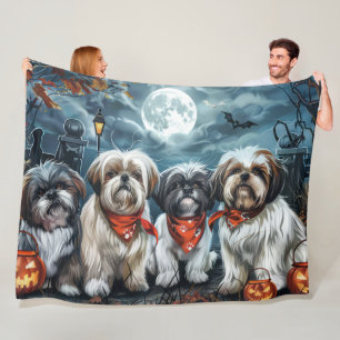 Couverture Polaire Shih Tzu Halloween Éffrayant