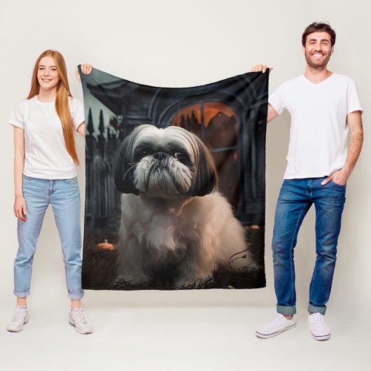 Couverture Polaire Shih Tzu Halloween Épouvantable (En situation)