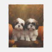 Couverture Polaire Shih Tzu Puppy Automne Citrouille de plaisir (Devant)