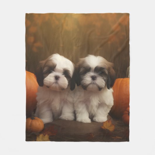 Couverture Polaire Shih Tzu Puppy Automne Citrouille de plaisir (Devant)