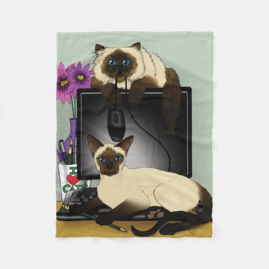 Couverture Polaire Siamese Computer Cats mal (Devant)