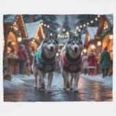 Couverture Polaire Siberian Husky Dogs Christmas Snow Holiday (Devant (Horizontal))