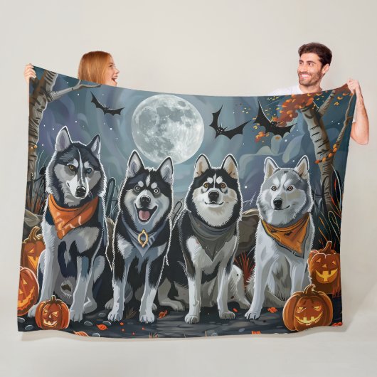 Couverture Polaire Siberian Husky Halloween Épouvantable (En situation)