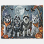 Couverture Polaire Siberian Husky Halloween Épouvantable (Devant (Horizontal))