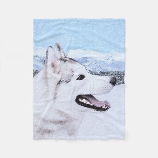Couverture Polaire Sibérie Husky (argent et blanc) Peinture Chien Art (Devant)